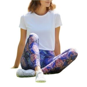 LIQUIDO Printed Yoga Leggings Purple Zen Mid-Rise Crop 7/8 Length Size Medium
